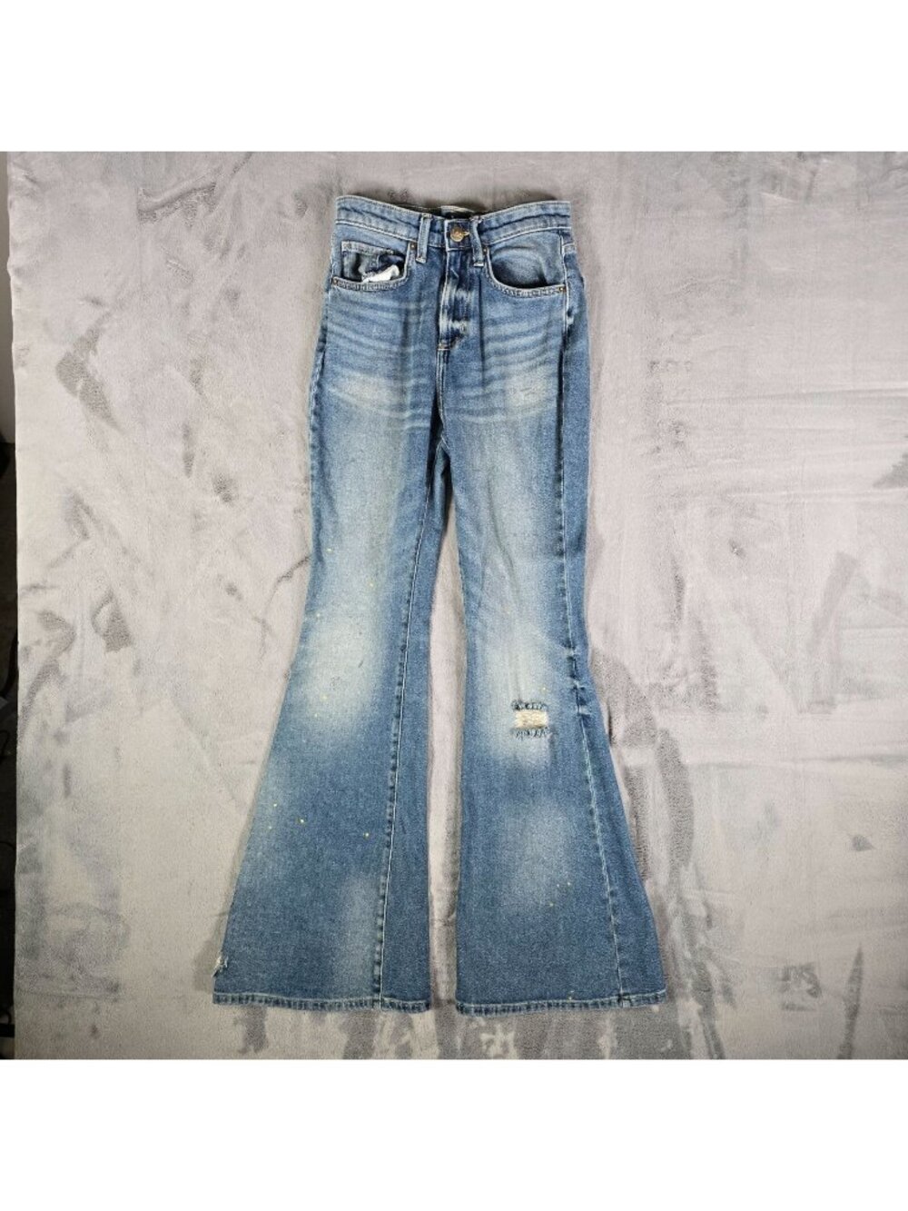 Lee 2010s Womens Thrashed Flare Leg Paint Speck Stretch Denim Jeans (24x31)